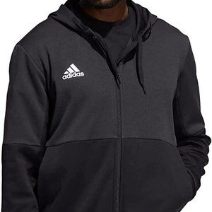 ADIDAS MEN’S FULL ZIP TI FZ FLEECE JACKET WITH HOODIE - BLACK AND GRAY